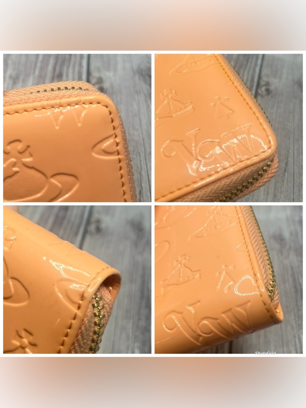 VIVIENNE WESTWOOD EUC Peach Embossed Patent Leather Orb Heart Initial Zip Wallet - Picture 14 of 16